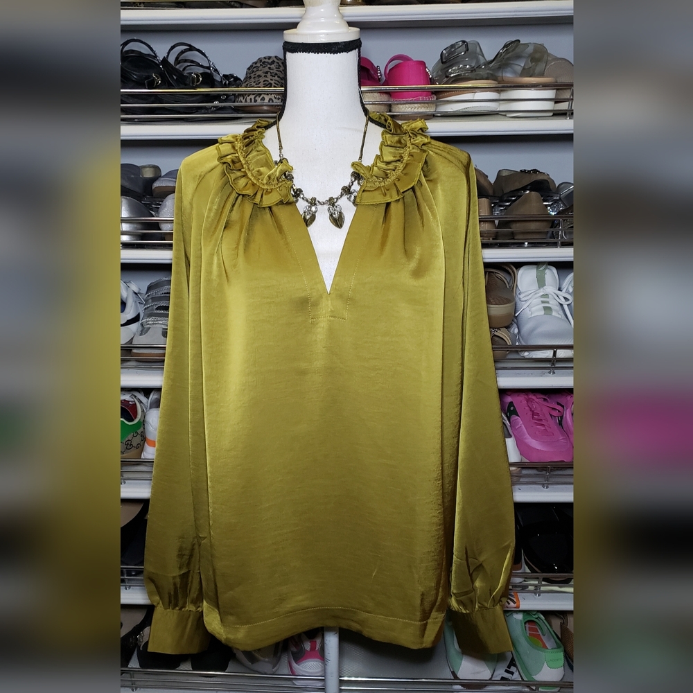 glam Olive Long Sleeve Blouse